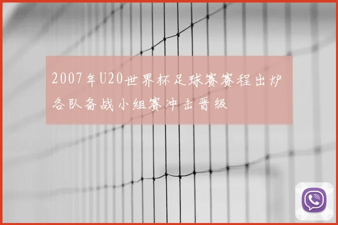 2007年U20世界杯足球赛赛程出炉 各队备战小组赛冲击晋级